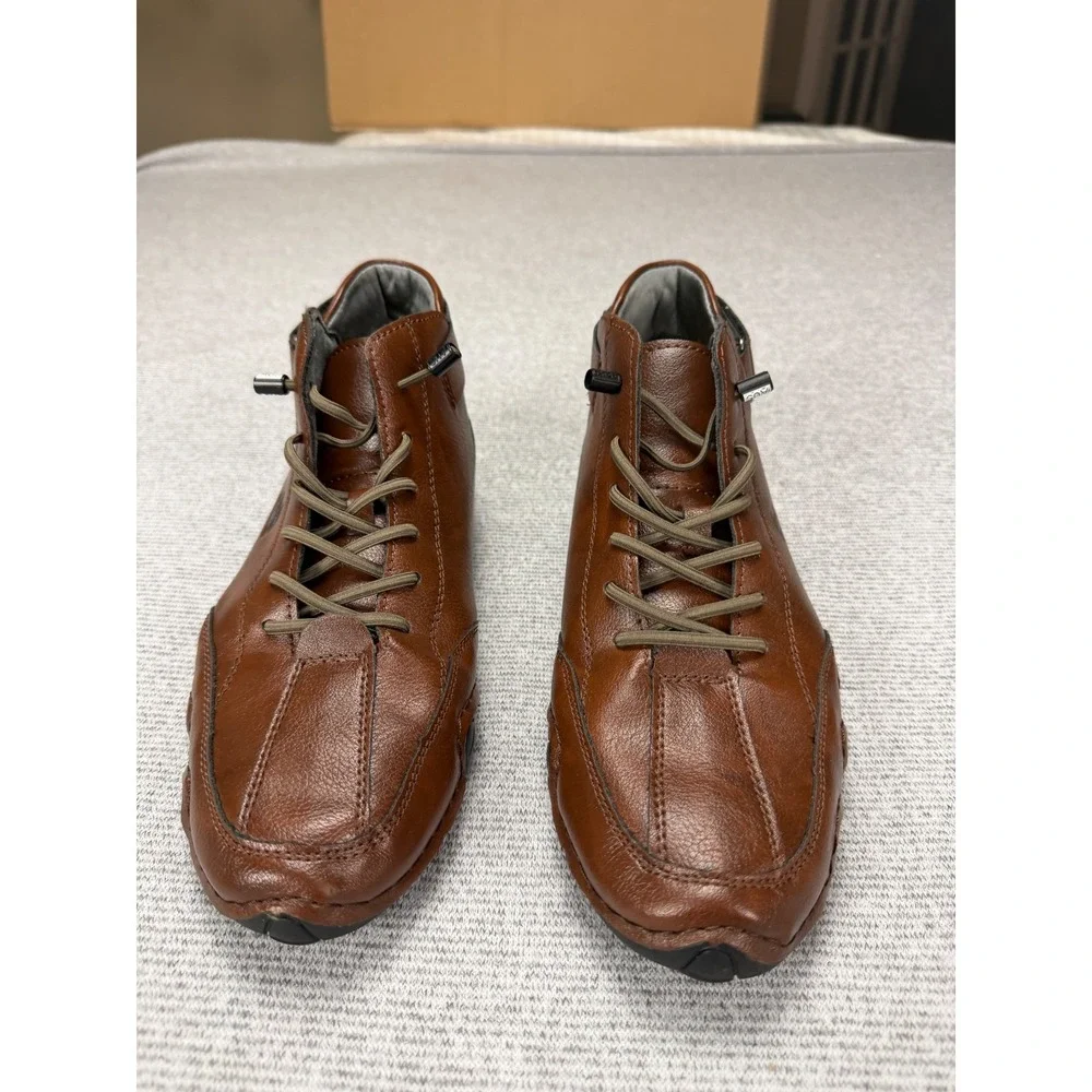 DBECK Mens Brown Leather High Top Walking Shoes Boots Size 39‎